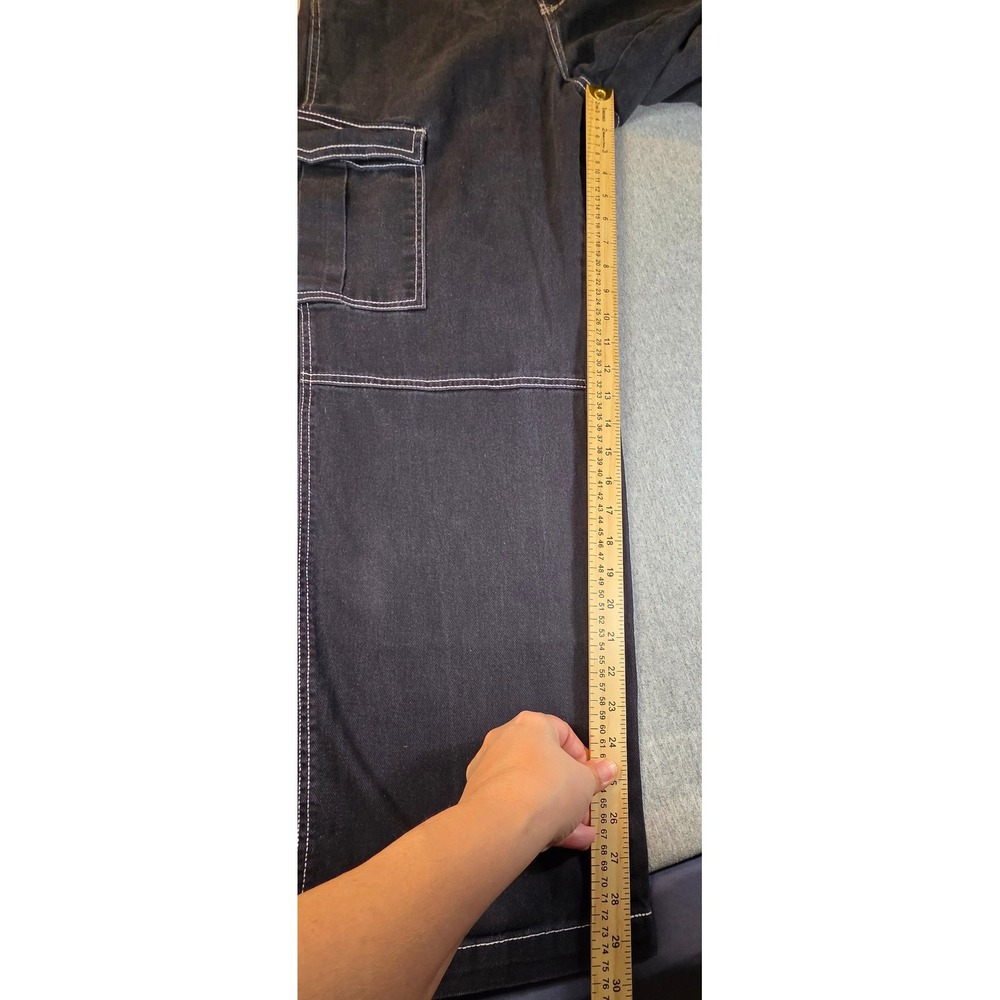 HM Divided Black Cargo Pants White Contrast Stitch Wide Leg Utility Jeans Size 4 - Picture 2 of 11
